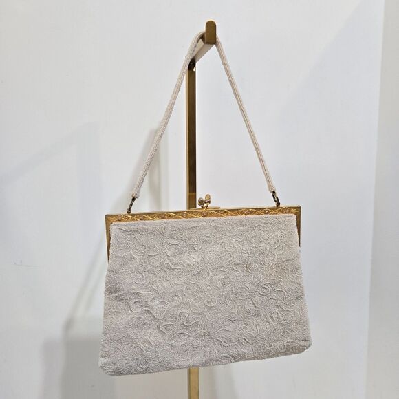 Vintage Art Deco Beaded Purse Bag Kisslock Top Handle 6"x8" READ description - Picture 6 of 12